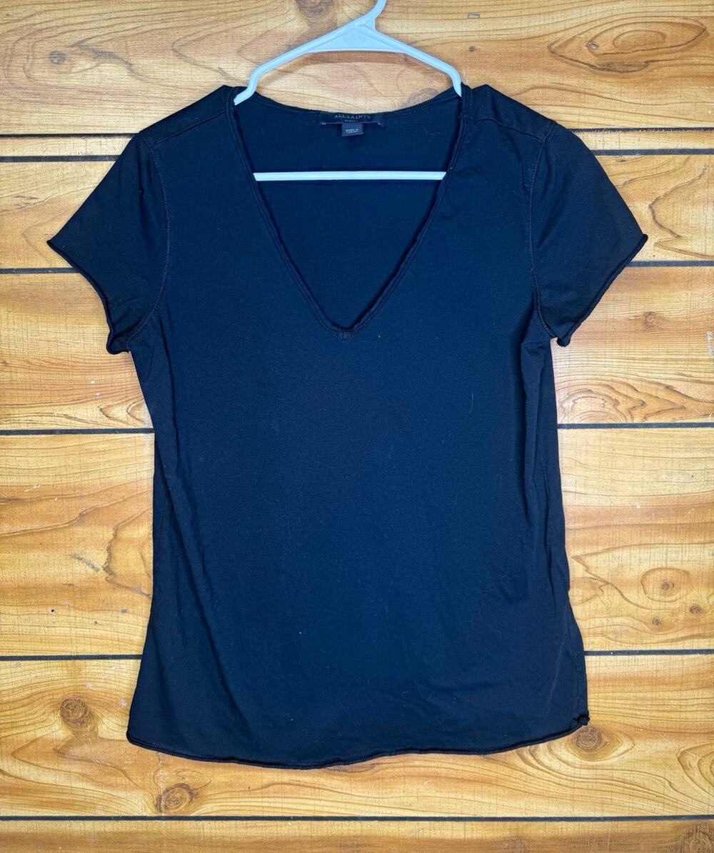 ALLSAINTS Womens Black Solid V-Neck Short Sleeve Organic Cotton T-Shirt Size S